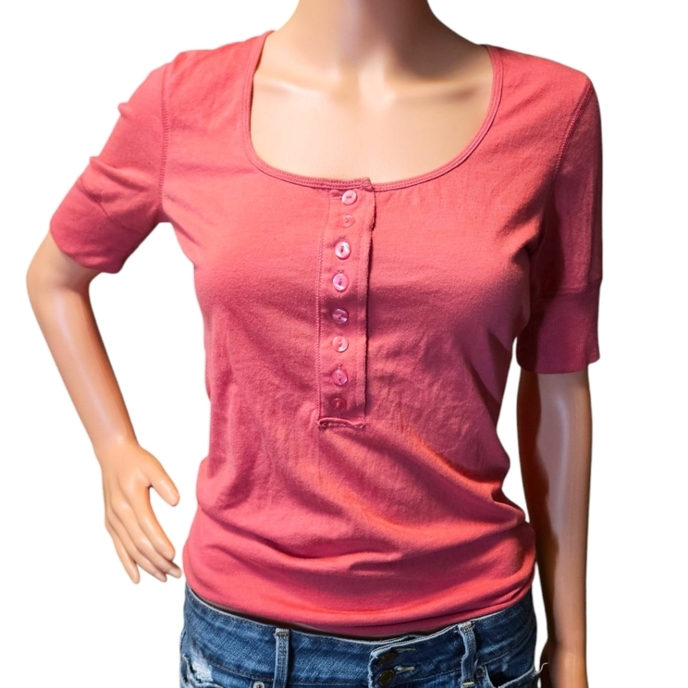 Wm Y2K Pink Henley Button Shirt Sz S ROUTE 66 KMART BELLA SWAN ELENA GILBERT TVD